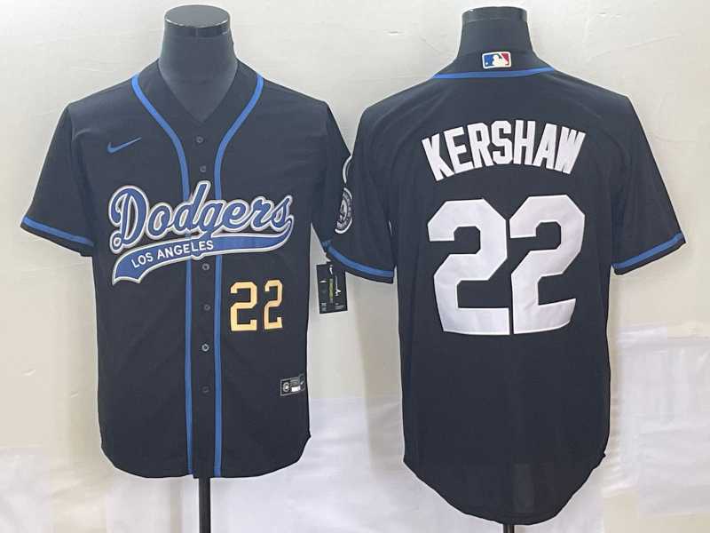 Mens Los Angeles Dodgers #22 Clayton Kershaw Number Black Cool Base Stitched Baseball Jersey